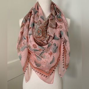 Hermes Pink Carre Kantha Mousseline Scarf Shawl